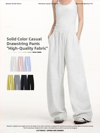 CATTEE Unisex Preppy stila taisnas bikses, brīvas piegrieznes, viduklis vidējā augstumā, rāvējslēdzējs, darba un ikdienas stils, pavasaris un rudens