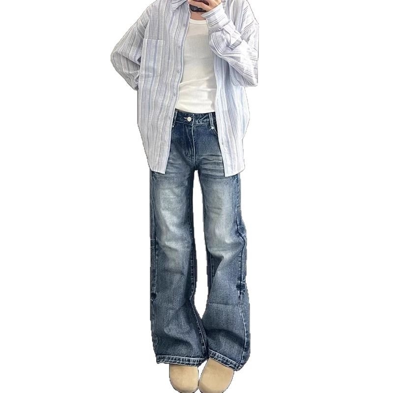 Džinsi: platām kāju leņķu ar augstu vidukli; denims ar 50–70% kokvilnas, pavasaris 2025