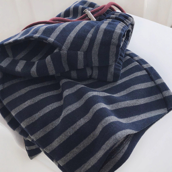 Pantaloni casual cu dungi, talie înaltă, croi lejer, lungi până la podea, din bumbac-elastan, micro-elasticitate