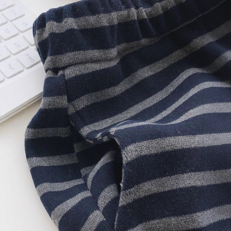 Pantaloni casual cu dungi, talie înaltă, croi lejer, lungi până la podea, din bumbac-elastan, micro-elasticitate