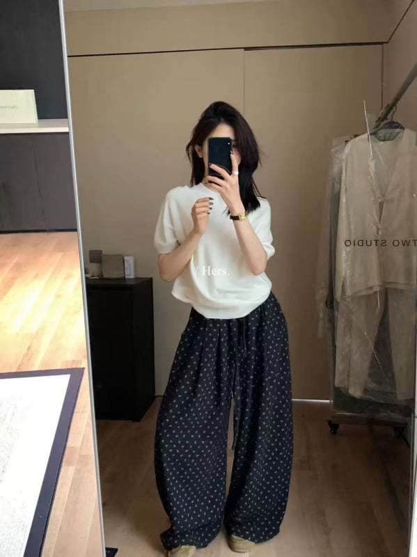 Γυναικείοι παντελόνες με υψηλή μέση, μακριές, φαρδιά γραμμή – πολυεστέρας