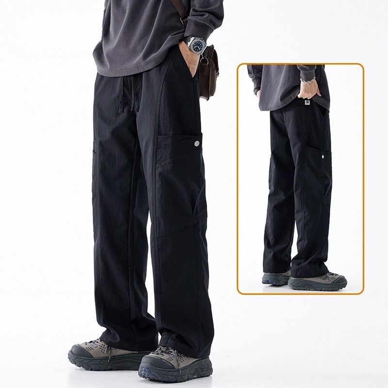 Vīriešu brīva piegriezuma sporta ikdienas bikses, elpojošs audums, viduklis ar vidēju augstumu, auklas aizvērums, taisna piegriezuma