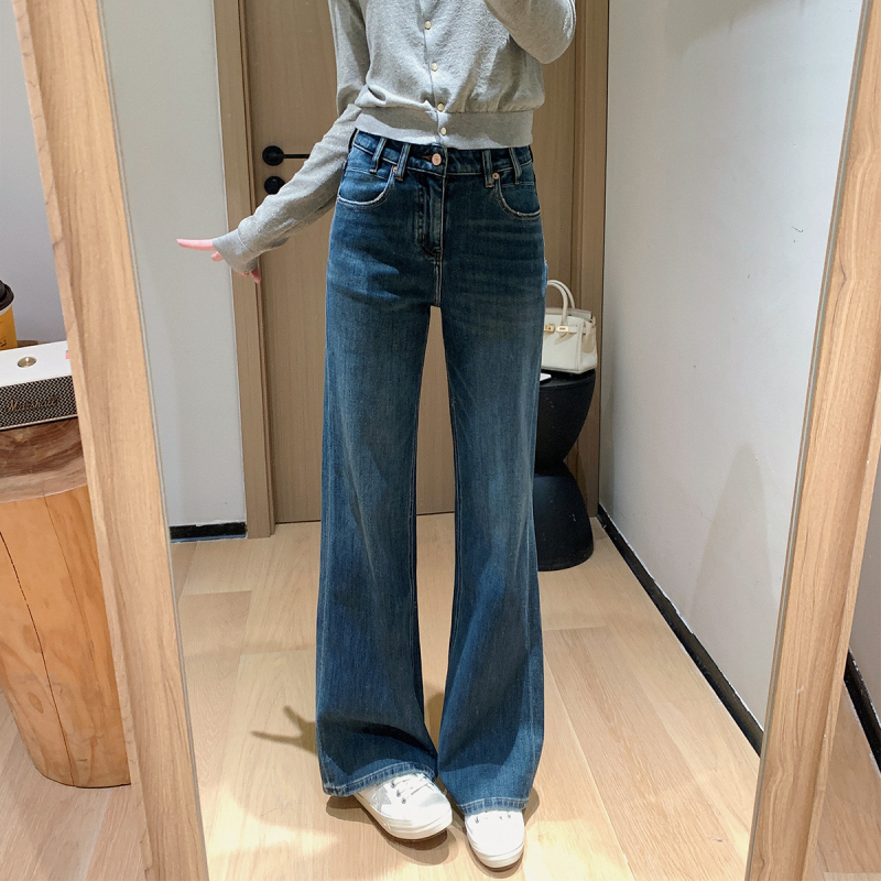 Sieviešu džinsi ar platām kājām, augsts viduklis, mikroelastība, kokvilnas maisījums, enzīma mazgāšana