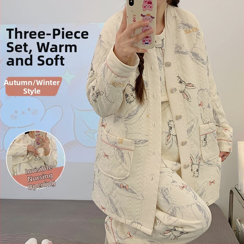 Nėštumo ir žindymo: sluoksniuotas kardigano žiemos komplektas, oro medvilnės audinys, V kaklo iškirptė, ilgos rankovės, 201–250 g/m²