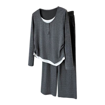 Nėščiųjų kelnių kostiumas su kontrastiniu raštu, ilgos rankovės, poliesteris, 2025 m. pavasaris