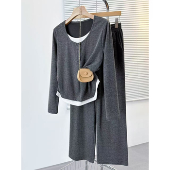 Nėščiųjų kelnių kostiumas su kontrastiniu raštu, ilgos rankovės, poliesteris, 2025 m. pavasaris