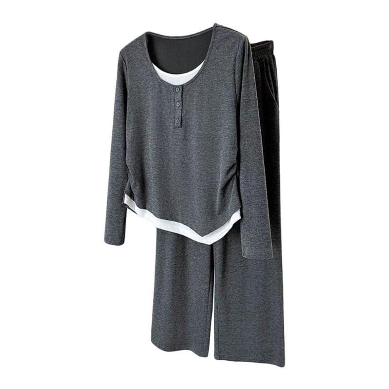 Nėščiųjų kelnių kostiumas su kontrastiniu raštu, ilgos rankovės, poliesteris, 2025 m. pavasaris