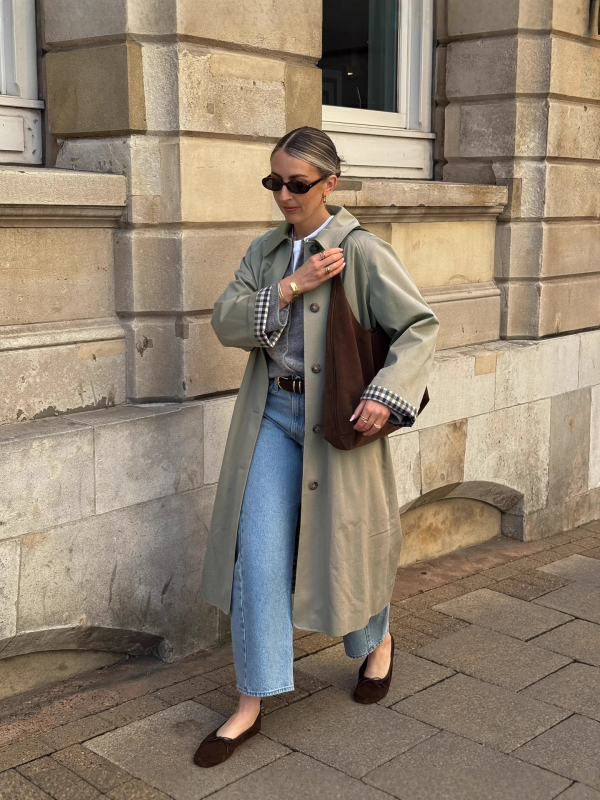 Női hosszú trench kabát tavasz-őszre, laza szabás, midi hossz, polo gallér, poliészter-spandex anyag