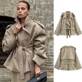 FEASY Sieviešu brīvā fit trench overcoats ar lapel apkakli, vidējā garuma 65–80 cm, poliestera audums