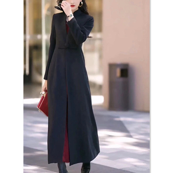 Garš trenčkots sievietēm, šaurs piegriezums, Korejas stils, poliesteris 50–70%, V apkakle, vienas rindas aizdare