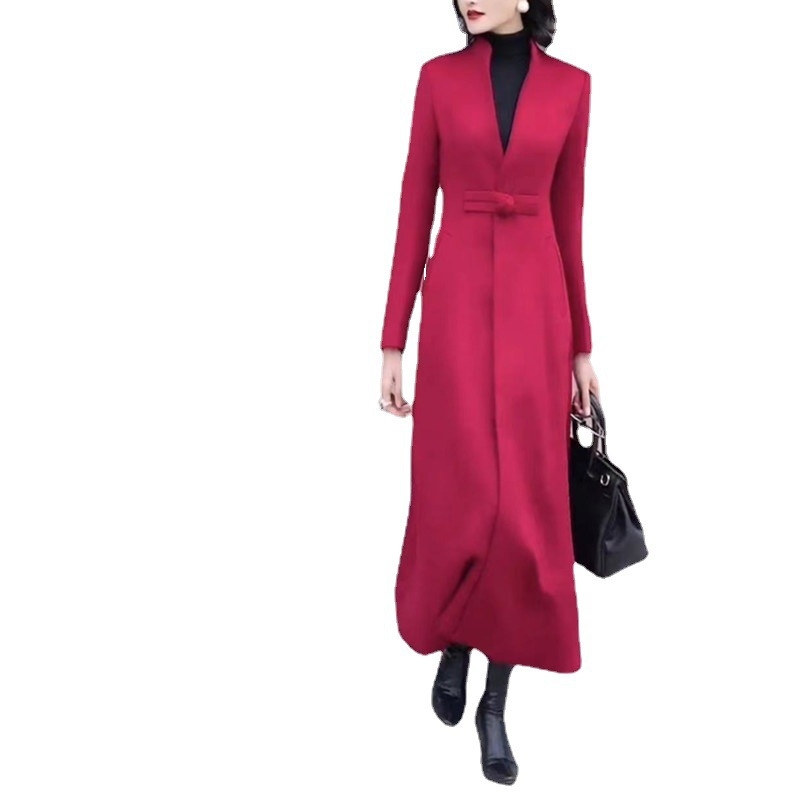 Garš trenčkots sievietēm, šaurs piegriezums, Korejas stils, poliesteris 50–70%, V apkakle, vienas rindas aizdare