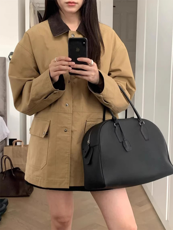 Sieviešu trench coat ar reveri, brīva piegriezuma, garas piedurknes, viengabala aizdare, poliester audums