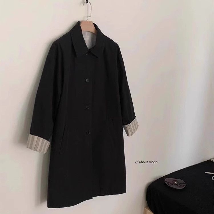 Chenille auduma vējjaka ar kvadrātveida apkakli, korejiešu stilā, vidēja garuma