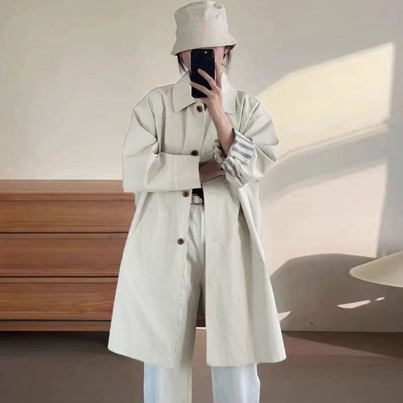 Chenille auduma vējjaka ar kvadrātveida apkakli, korejiešu stilā, vidēja garuma