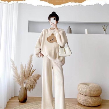 Nėščiųjų kelnių kostiumas su fliso pamušalu, laisvas kirpimas, 3/4 rankovės, 3/4 kelnės