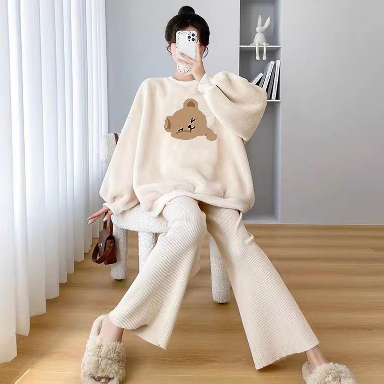 Nėščiųjų kelnių kostiumas su fliso pamušalu, laisvas kirpimas, 3/4 rankovės, 3/4 kelnės