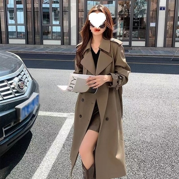 Moteriškas prancūziško stiliaus trench coat, A linijos siluetas, vidutinio ilgio, medvilnės‑poliesterio mišinys, vidutinio storio, skrybėlės tipo apykaklė, be rankovių, kišenės ir sagos