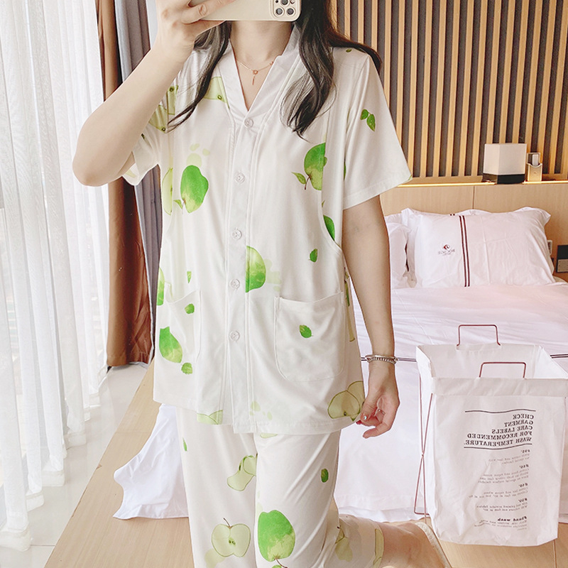 Nėštumo ir žindymo pižAMOS komplektas, su 3/4 rankovėmis, kapri kelnes, modal audinys, žindymo anga, spaudinys