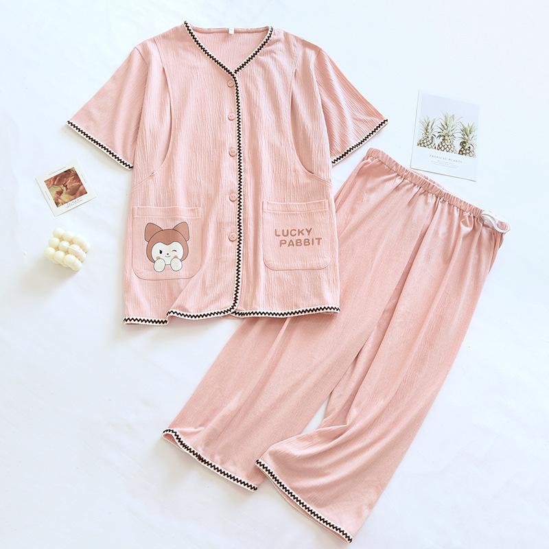 Nėštumo ir žindymo pižAMOS komplektas, su 3/4 rankovėmis, kapri kelnes, modal audinys, žindymo anga, spaudinys