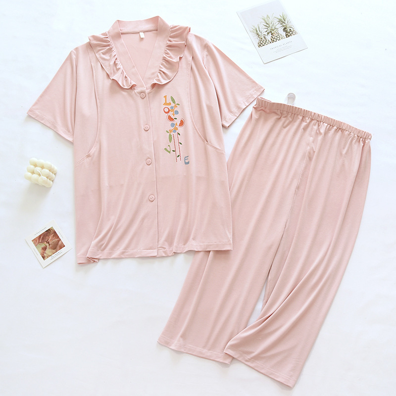 Nėštumo ir žindymo pižAMOS komplektas, su 3/4 rankovėmis, kapri kelnes, modal audinys, žindymo anga, spaudinys