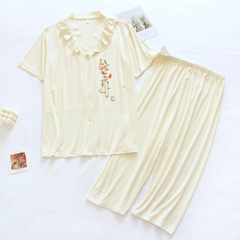 Nėštumo ir žindymo pižAMOS komplektas, su 3/4 rankovėmis, kapri kelnes, modal audinys, žindymo anga, spaudinys