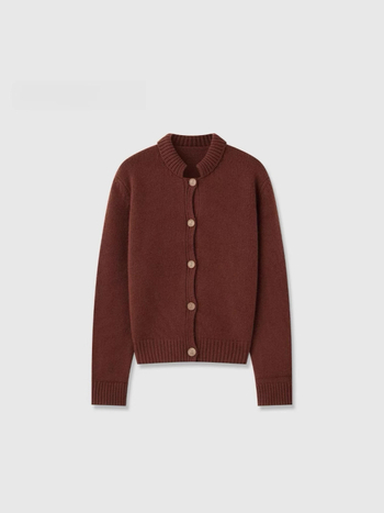 Vuneni kardigan sa stojećim ovratnikom, debeo pleteni, dugi rukavi, obična dužina