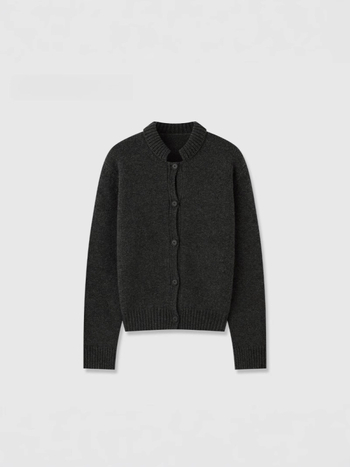 Vuneni kardigan sa stojećim ovratnikom, debeo pleteni, dugi rukavi, obična dužina