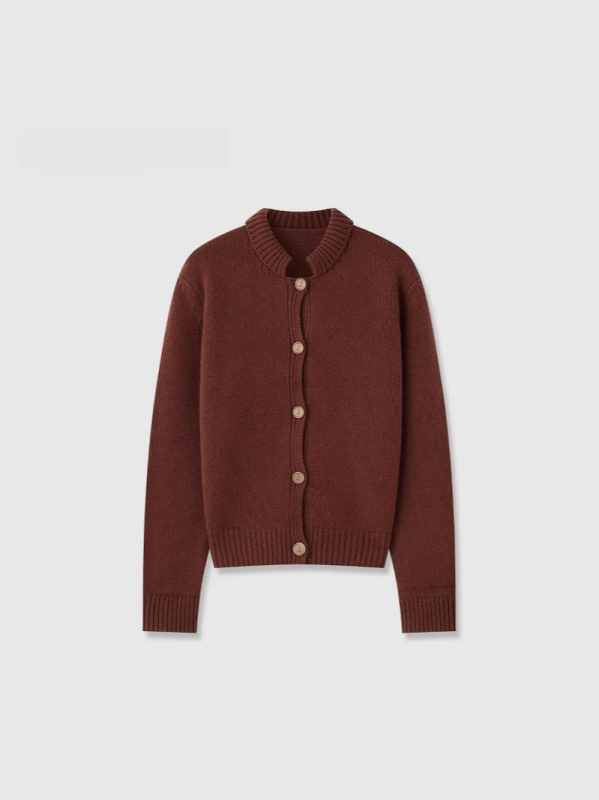 Vuneni kardigan sa stojećim ovratnikom, debeo pleteni, dugi rukavi, obična dužina