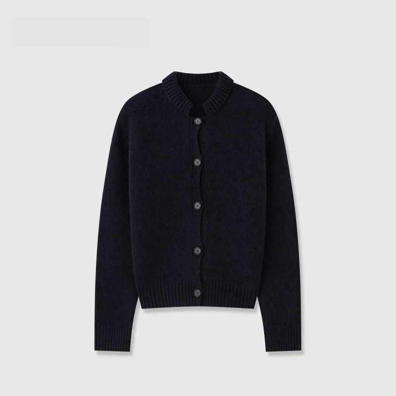 Vuneni kardigan sa stojećim ovratnikom, debeo pleteni, dugi rukavi, obična dužina