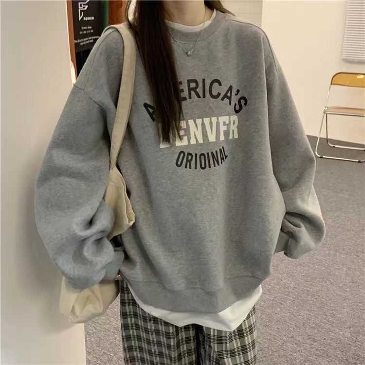 Dream Anchor Viršutinio kostiumo rinkinys su raidžių raštu, ilgos rankovės, medvilnė, 30% medvilnė, japoniško-koreietiško laisvo stiliaus