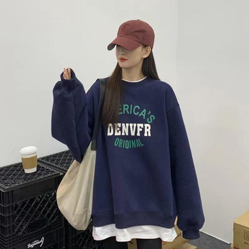 Dream Anchor Viršutinio kostiumo rinkinys su raidžių raštu, ilgos rankovės, medvilnė, 30% medvilnė, japoniško-koreietiško laisvo stiliaus