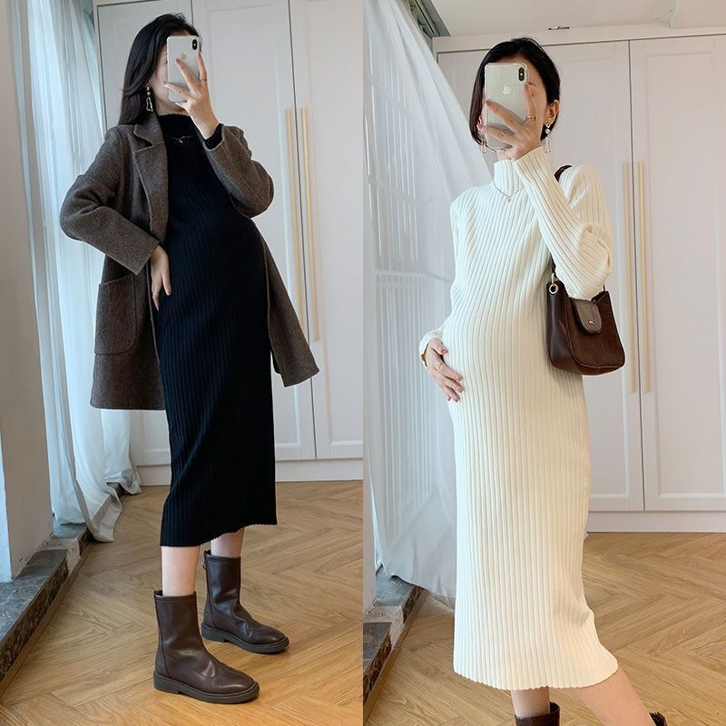 Nėščiosioms megztinė su ilgomis rankovėmis, pusaukštis kaklas, siaura kirpimas, geometrinis raštas, princės rankovės