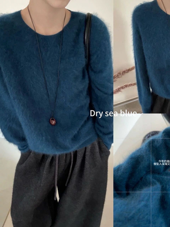 Moteriški vilnoniai megztiniai su gobtuvu, laisvas kirpimas, ilgos rankovės, apvali kaklo linija, ruduo 2025