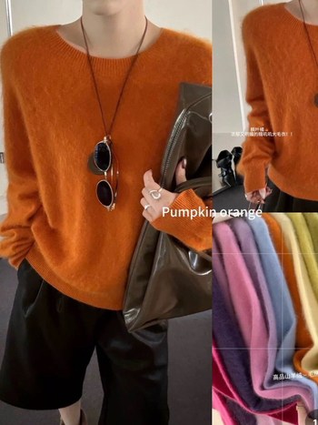 Moteriški vilnoniai megztiniai su gobtuvu, laisvas kirpimas, ilgos rankovės, apvali kaklo linija, ruduo 2025