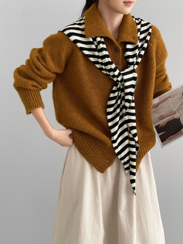 Kardigans ar kapuci no vilnas maisījumā, Korejiešu retro stila, augsts apkaklis, vienrindu pogu aizdare, vienkrāsains