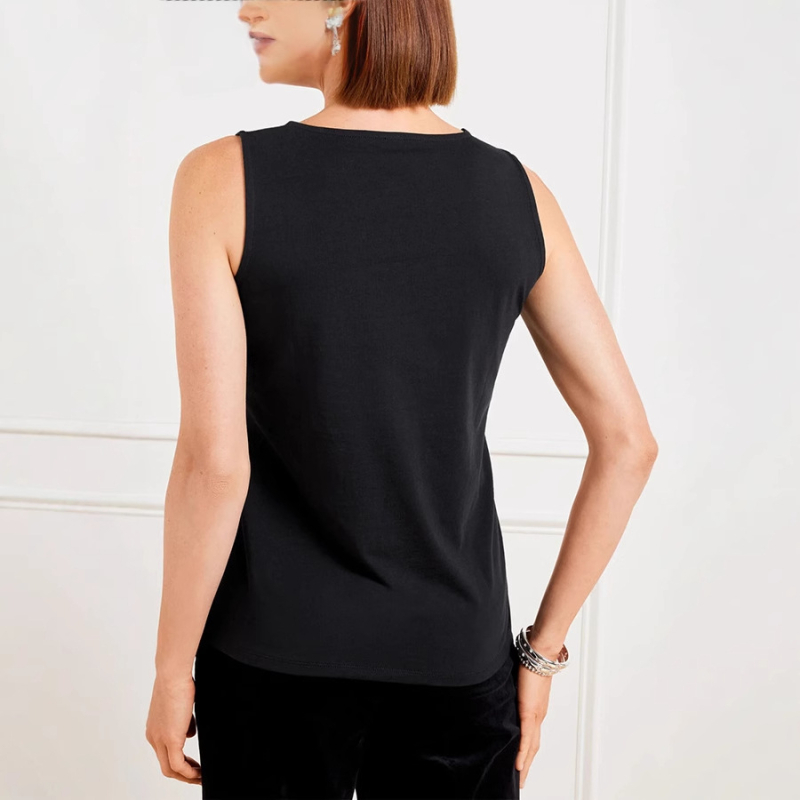 Blizgučiais išsiuvinėtas be rankovių viršus, tiesus kirpimas, poliesteris (70-80%), pavasaris 2025