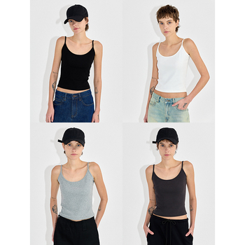 Moteriška kamizolė su U kaklu ir pečių virvėmis, siauras siluetas, trumpas ilgis, medvilnė 95%+, elastanas