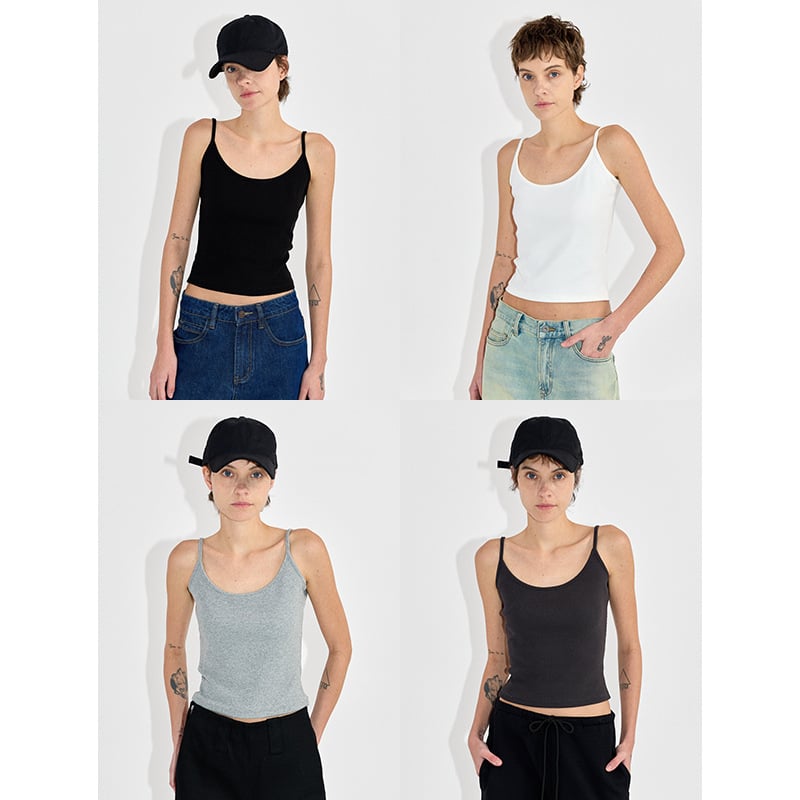 Moteriška kamizolė su U kaklu ir pečių virvėmis, siauras siluetas, trumpas ilgis, medvilnė 95%+, elastanas