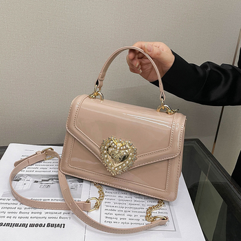 2025 Jauna soma ar ķēdīti un rāvējslēdzēju, viens nodalījums, lakota āda ar spīdīgu apdari, sieviešu rokassoma, maza kvadrātveida soma