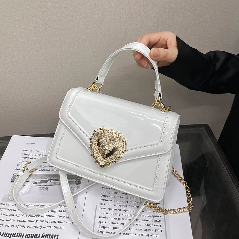 2025 Jauna soma ar ķēdīti un rāvējslēdzēju, viens nodalījums, lakota āda ar spīdīgu apdari, sieviešu rokassoma, maza kvadrātveida soma