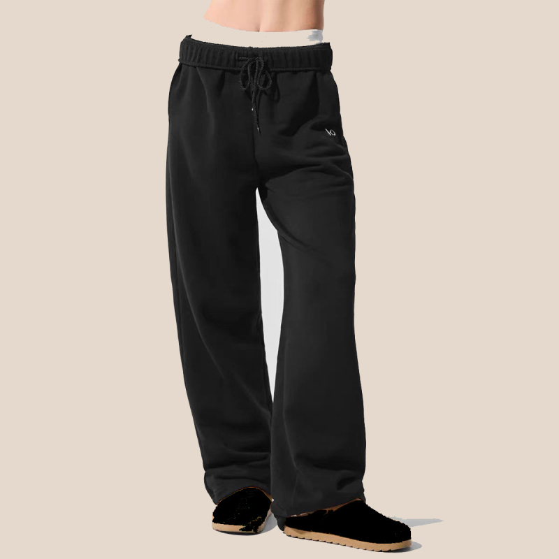 Sportinės kelnės su fleece pamušalu, tiesus kirpimas, aukšta juosmens linija, medvilnės-spandekso mišinys, storas audinys