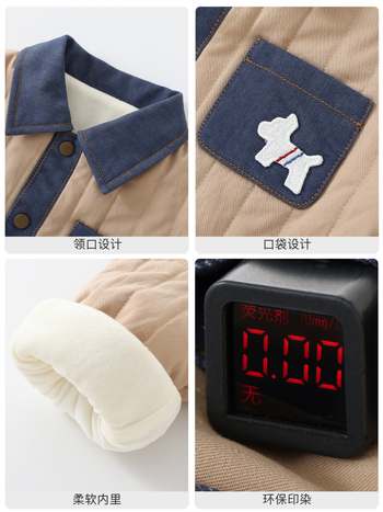 Bērnu šūta ziemas jaka - ārējais audums no kokvilnas maisījuma, pildījums poliester, oderējums poliester, V-veida kakls, Korejas stils