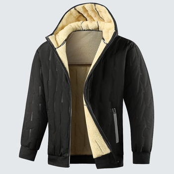Muška jakna s kapuljom, fleece unutrašnjost, poliesterno punilo, džepovi sa zatvaračem, zimski komad