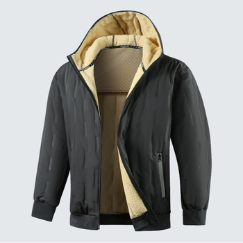Muška jakna s kapuljom, fleece unutrašnjost, poliesterno punilo, džepovi sa zatvaračem, zimski komad