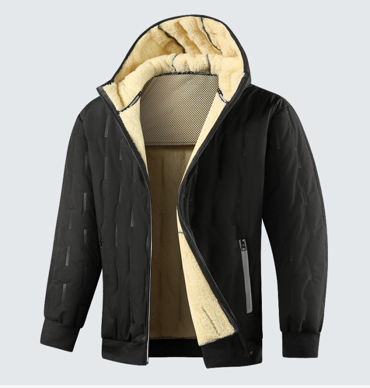 Muška jakna s kapuljom, fleece unutrašnjost, poliesterno punilo, džepovi sa zatvaračem, zimski komad