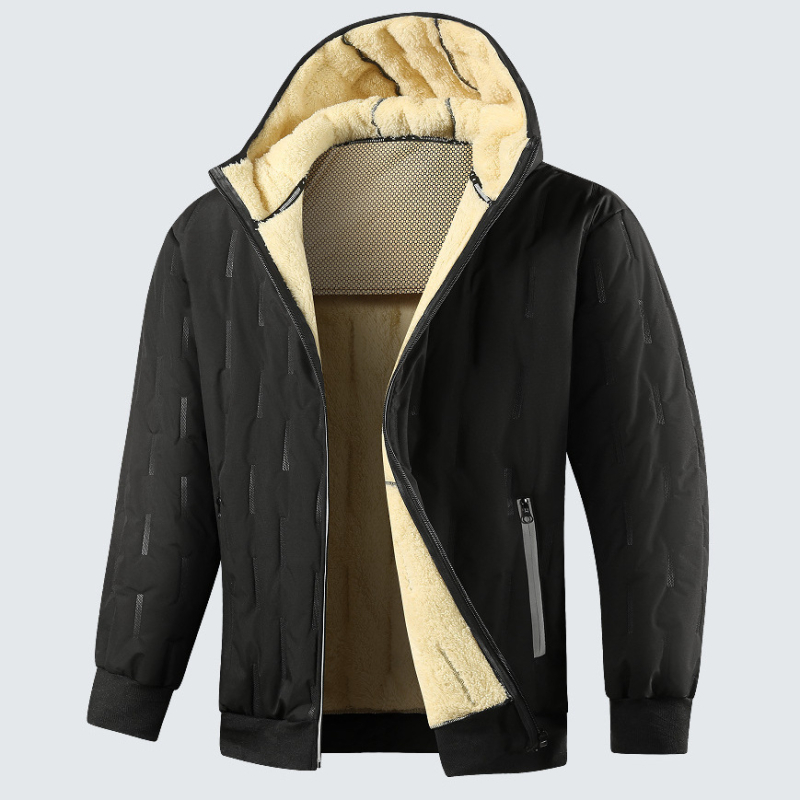 Muška jakna s kapuljom, fleece unutrašnjost, poliesterno punilo, džepovi sa zatvaračem, zimski komad