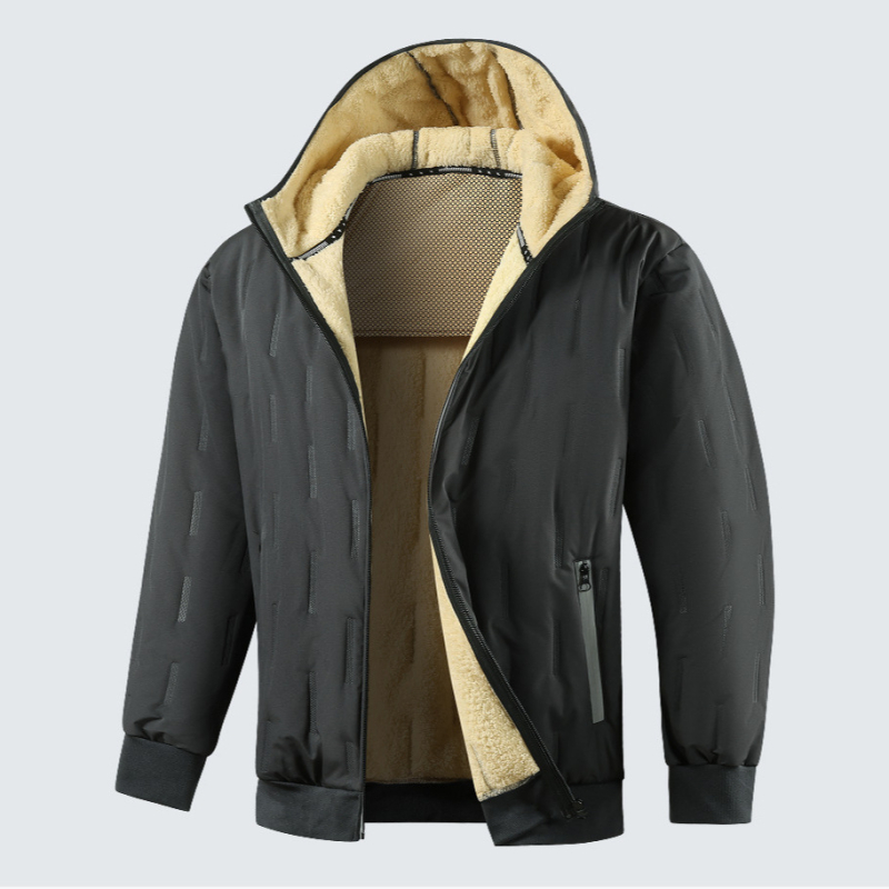 Muška jakna s kapuljom, fleece unutrašnjost, poliesterno punilo, džepovi sa zatvaračem, zimski komad