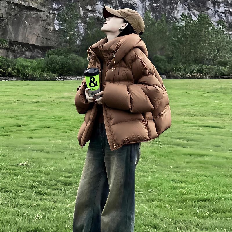 Női rövid Chenille pamut töltettel bélelt kabát, Polo gallér, ultra rövid hossz, közepes vastagság