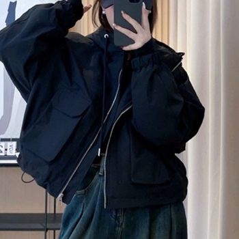 Sieviešu īsa jaka ar kapuci, čenile audums, flīsa oderējums, Spandex, galvenā auduma saturs <30%, nolaižti pleci, Spring 2025