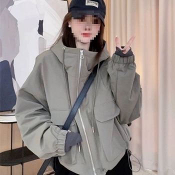 Sieviešu īsa jaka ar kapuci, čenile audums, flīsa oderējums, Spandex, galvenā auduma saturs <30%, nolaižti pleci, Spring 2025